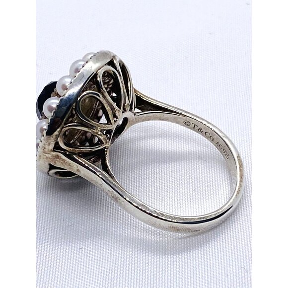 Tiffany & Co 925 Ziegfeld Pearl & Onyx Cocktail Circle Ring sz 8 - Picture 9 of 9